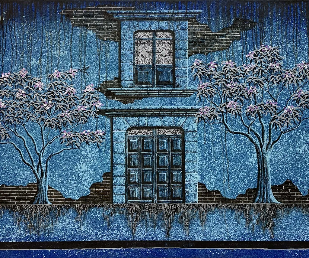 Pintura de Cruz Alejandro titulada Esperanza del encierro VII, óleo sobre tela, 120 x 180 cm, 2025.