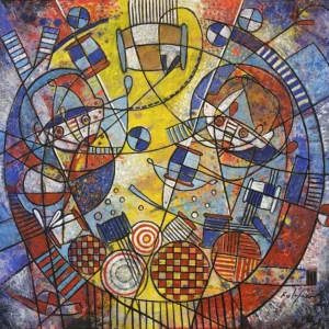 Tejiendo en los aros – Pintura de Fulgencio Lazo