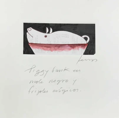 Piggy bank en mole negro y frijoles mágicos